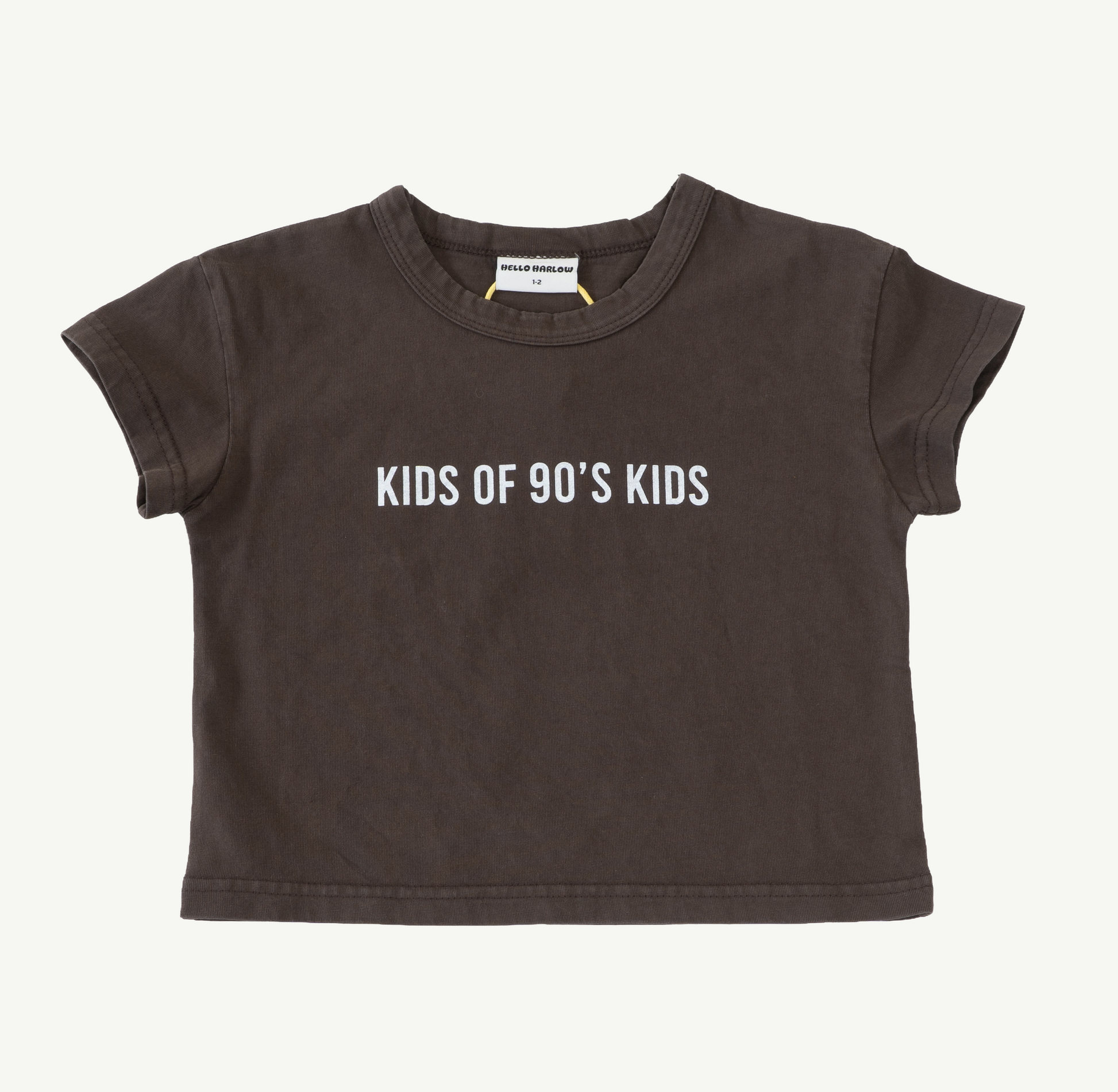 kids dark brown garment dyed oversized t-shirt tee with 90's inspired logo 